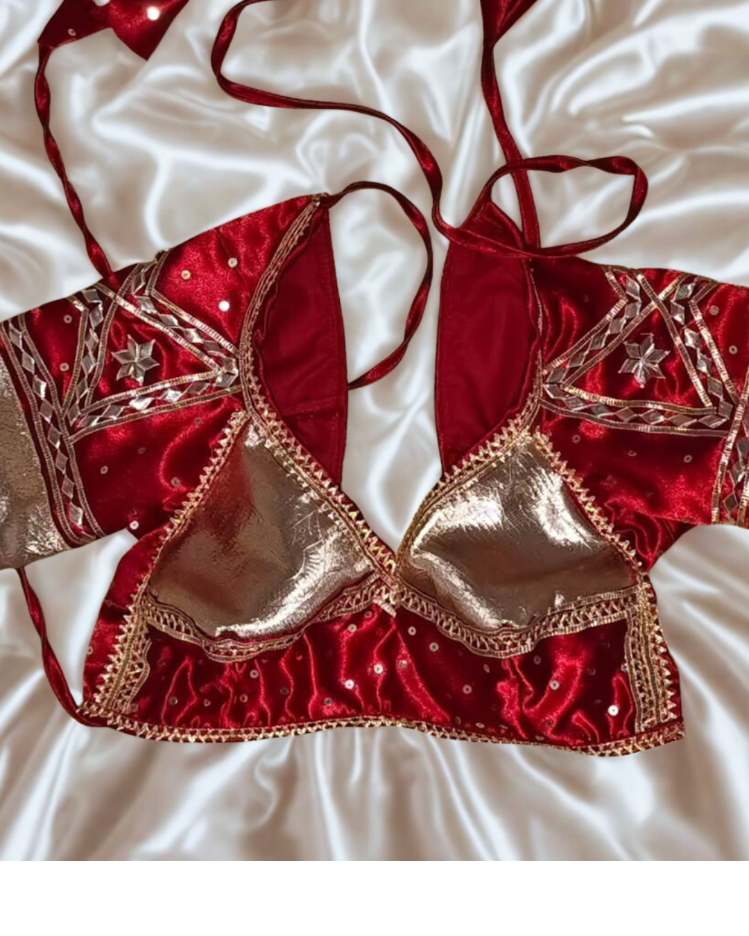 Red and Golden Aangi Blouse with Sequence and Gota Work