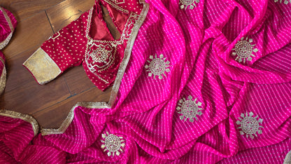 Gota Patti Lahariya Mothra Saree with Red Sequence work Aangi || Khusboo