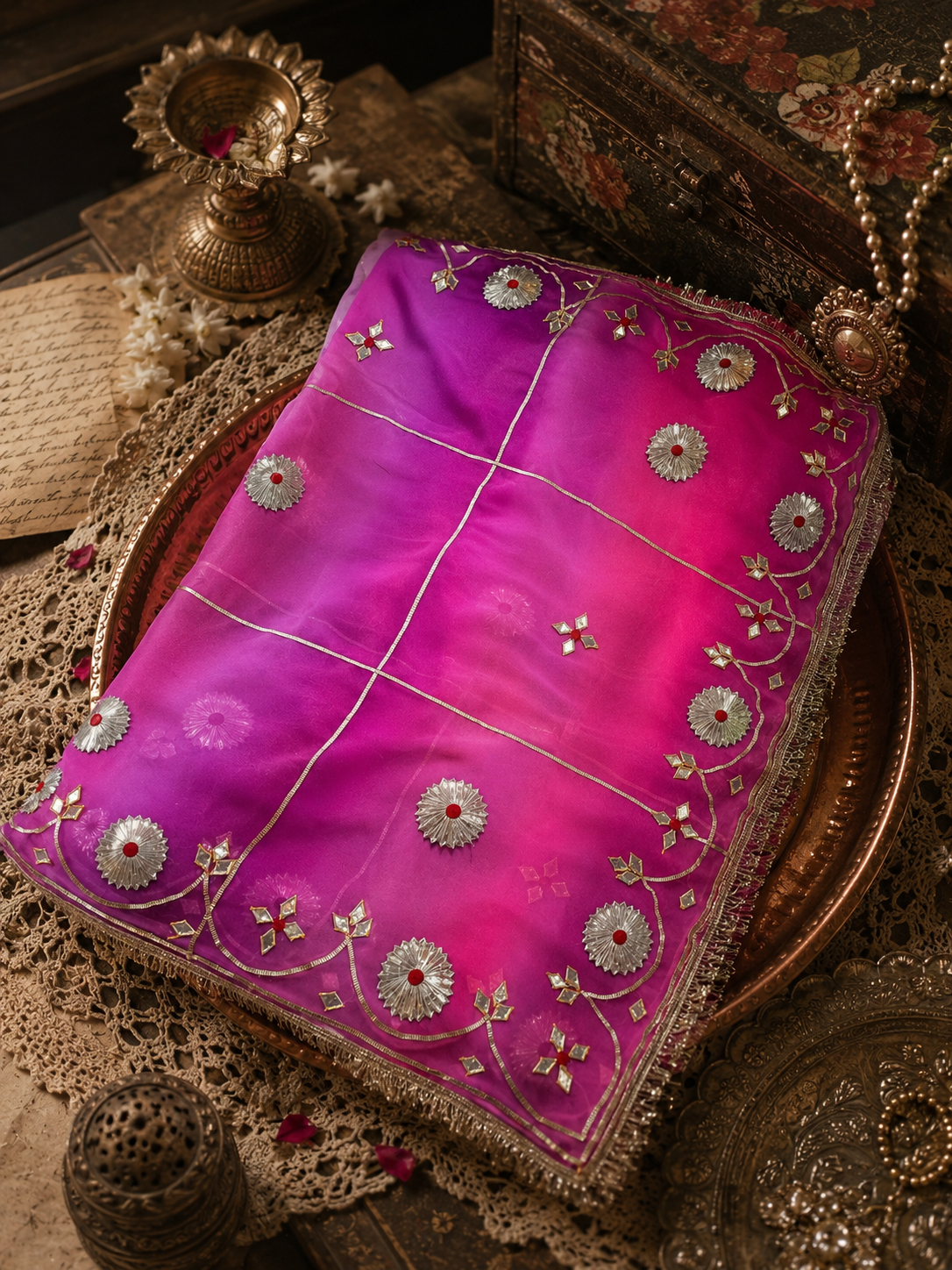Pure Diamond chiffon saree with Gota Patti Handwork || Maharani