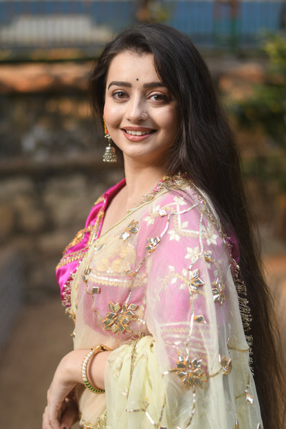 Pink Fuschia Aangi blouse with intricate HandWork || Gulrag