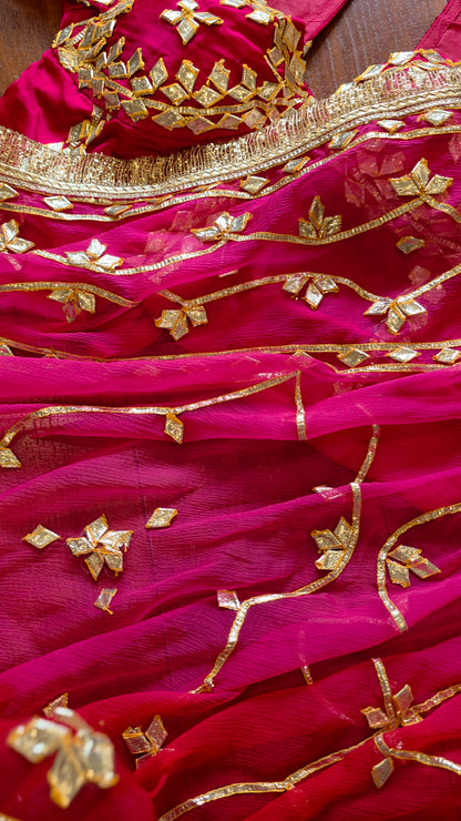 Pure Diamond Chiffon Saree with stitched Pink Aagi