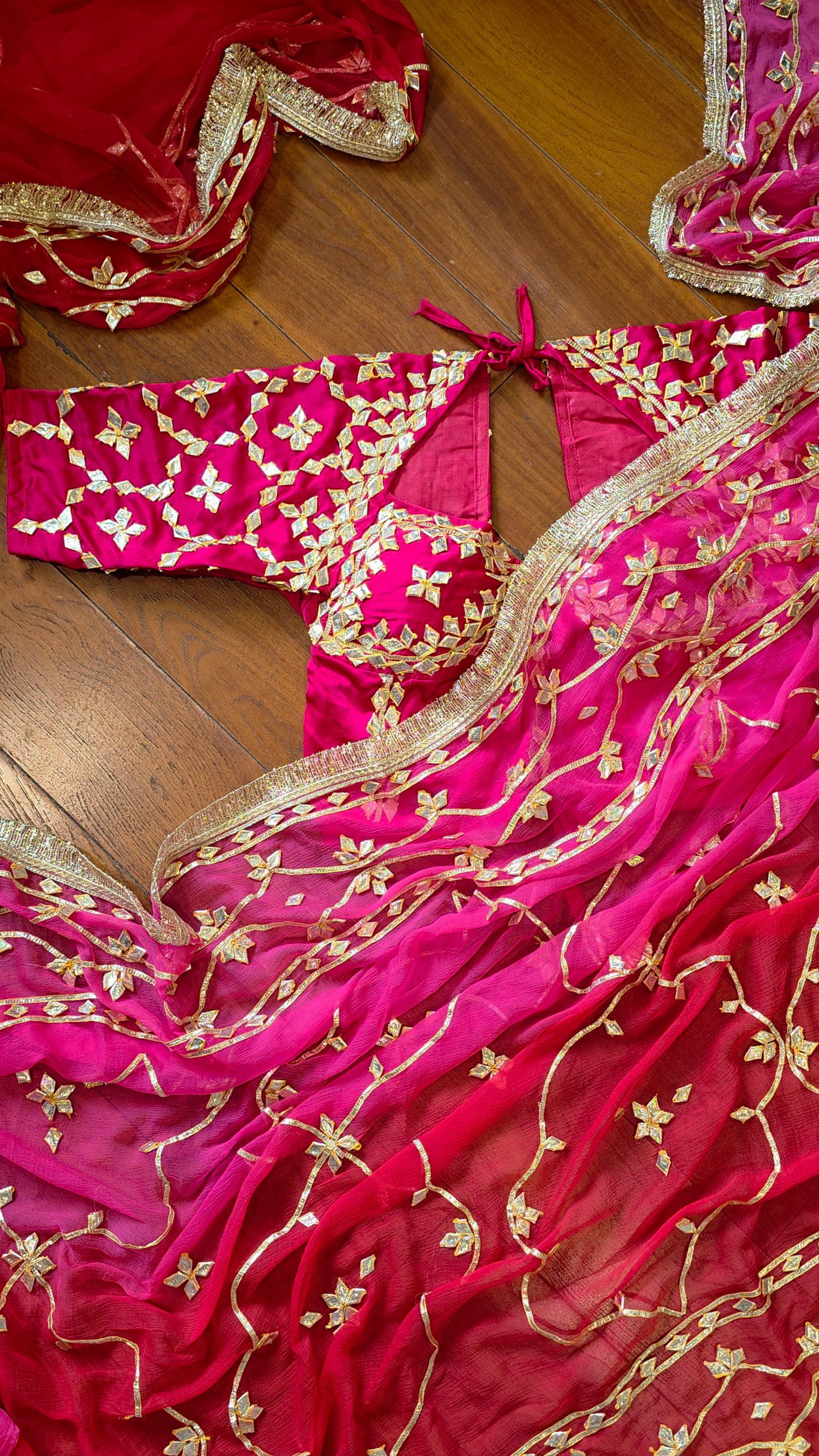 Pure Diamond Chiffon Saree with stitched Pink Aagi
