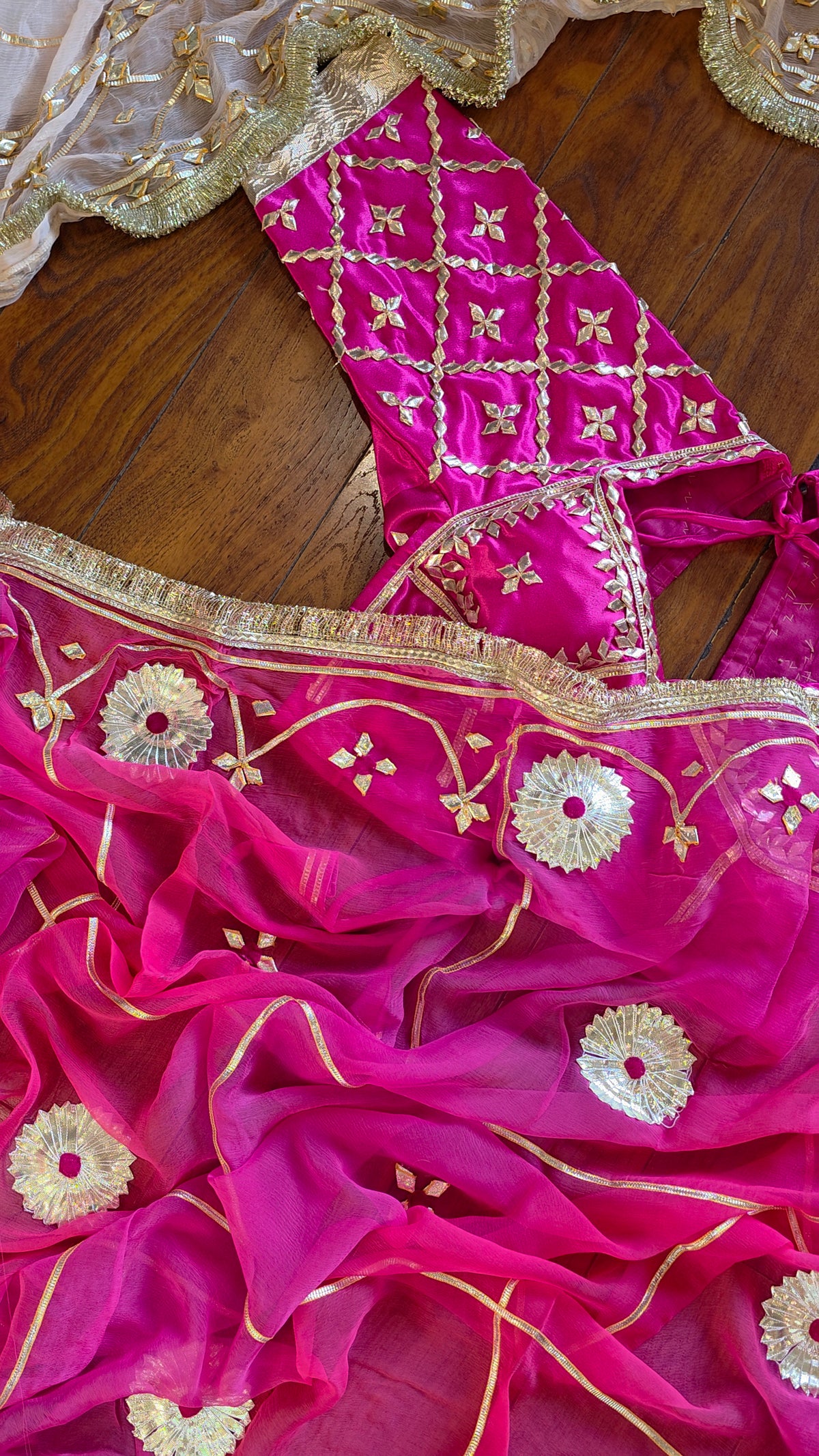 Pure Diamond chiffon saree with Gota Patti Handwork and Aangi  || Maharani
