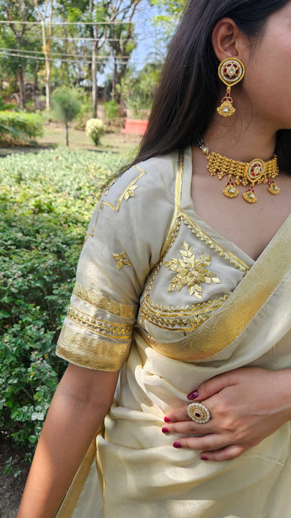 Golden Tissue Saree & Aangi Blouse Combo || Gori