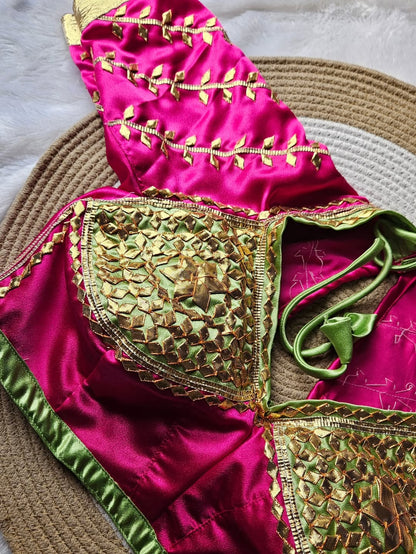 Pink Fuschia Aangi Blouse with Intricate Gota Patti Work || Shokhi