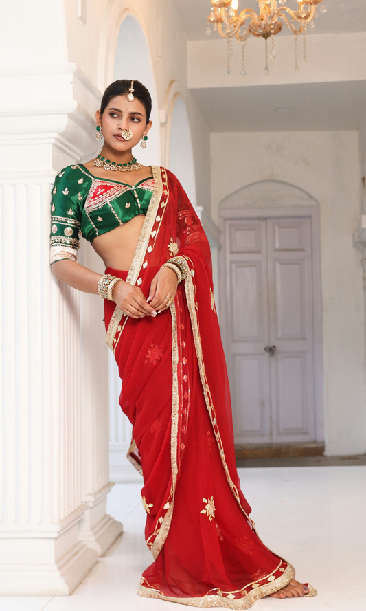 Pure Diamond Chiffon Saree  Heavy Gota Patti & Angi  || Suhag