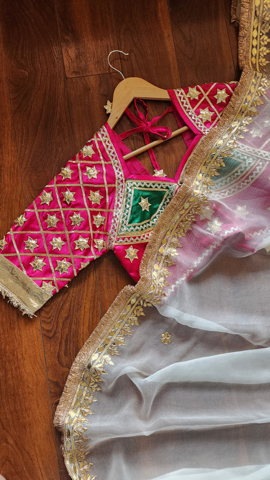 Pure Diamond Chiffon Saree + Ready to weak Aangi Blouse || Sunanda