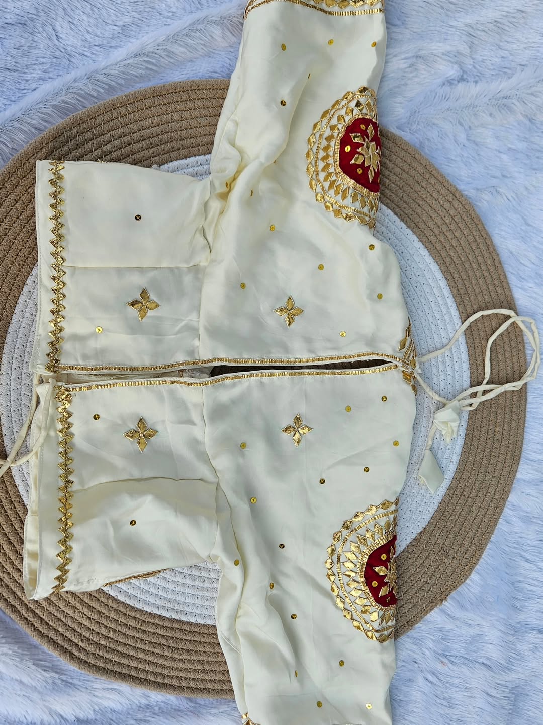White Aangi Blouse with Intricate Sequence and Gota Patti Work || Charkhi