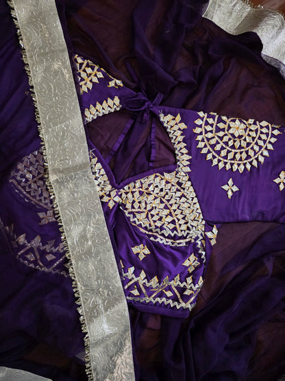 DIamond Chiffon Purple Saree with Lampi Border and Kirna Lace + Angi Blouse with Gota work || Albeli