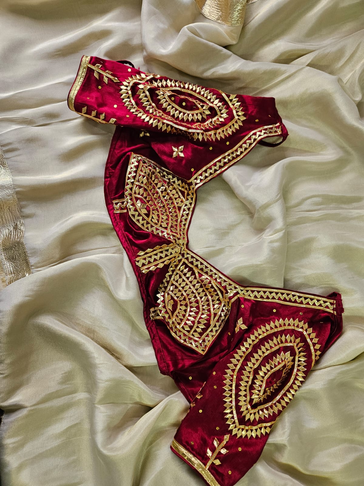Maroon Aangi Blouse with intricate Sequence Lace and Got Work || Kathhai