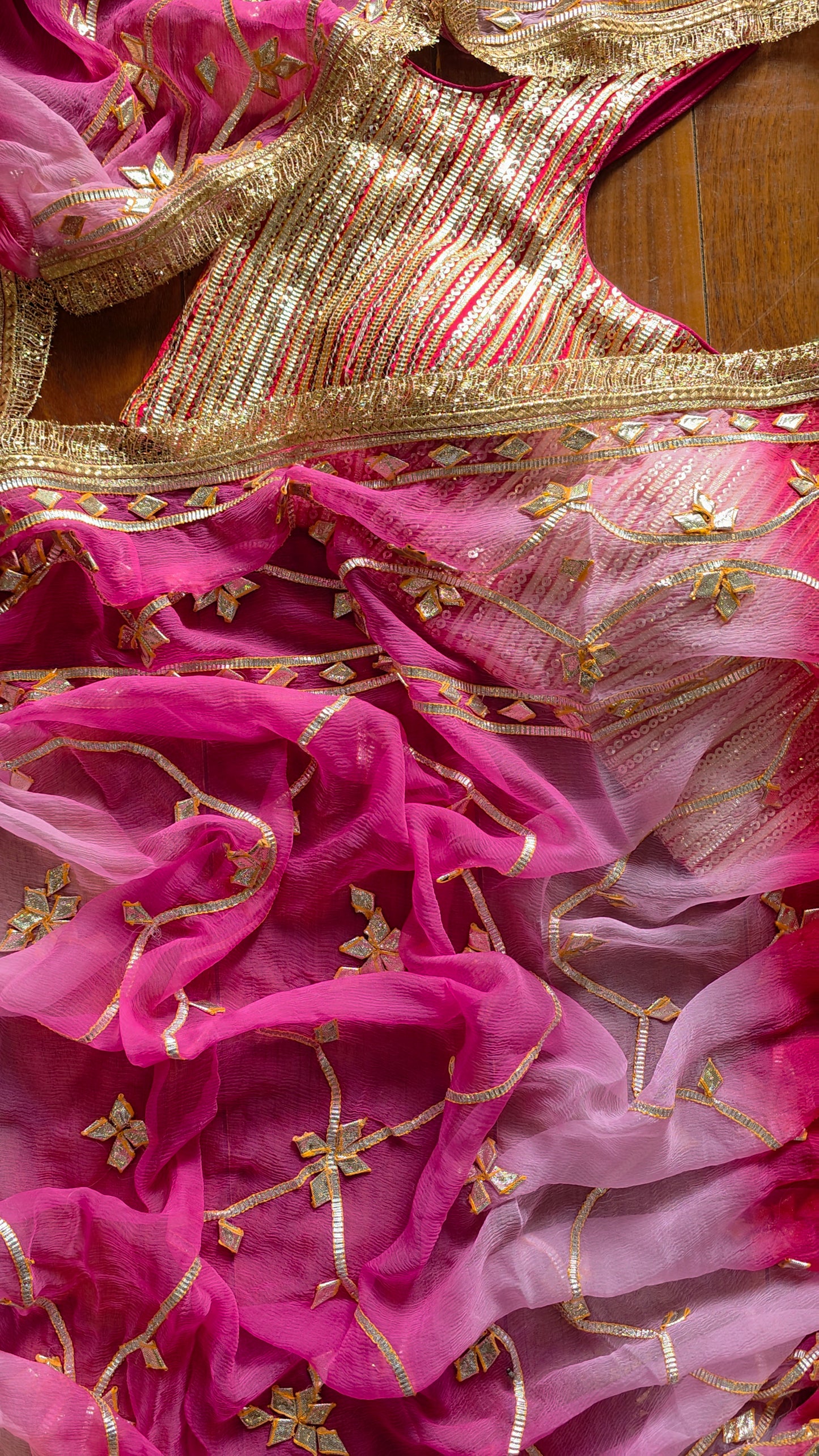 Pure Diamond Chiffon Saree with pink sequence blouse