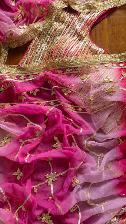 Pure Diamond Chiffon Saree with pink sequence blouse