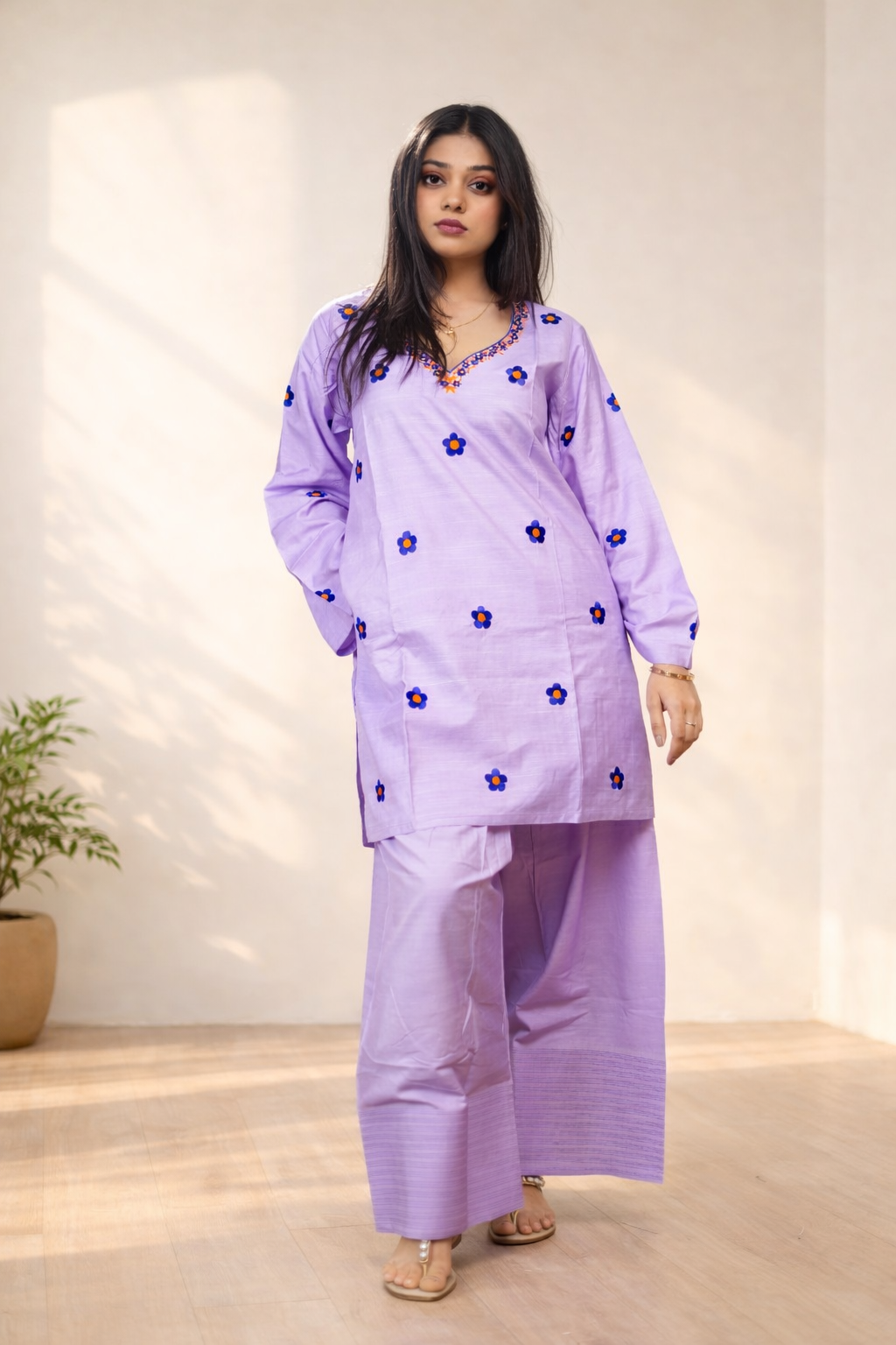 Purple Oversized Farshi Shalwar with flower motif || Lily