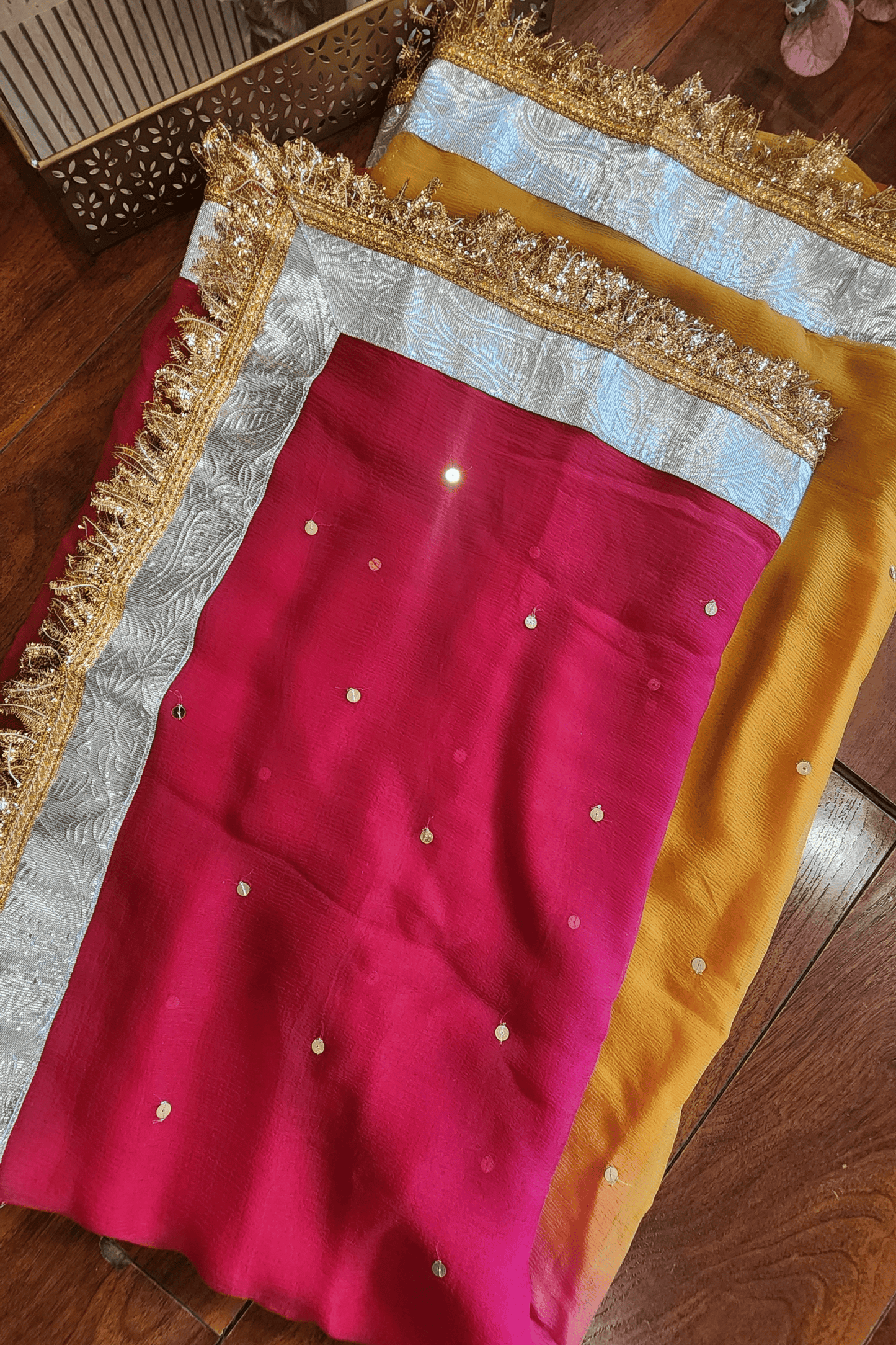 Pure diamond multicolor Chiffon Saree with Gota and Lace Work || Inayat