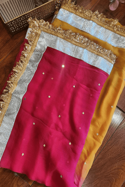 Pure diamond multicolor Chiffon Saree with Gota and Lace Work || Inayat