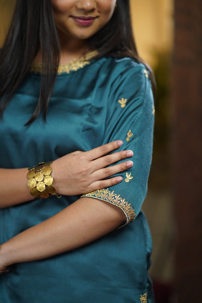 Olive Green and Red Farshi Shalwar set || Reena
