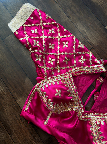 Pink Mull Chanderi 80 Kali Ghaghra Choli Set with Aangi