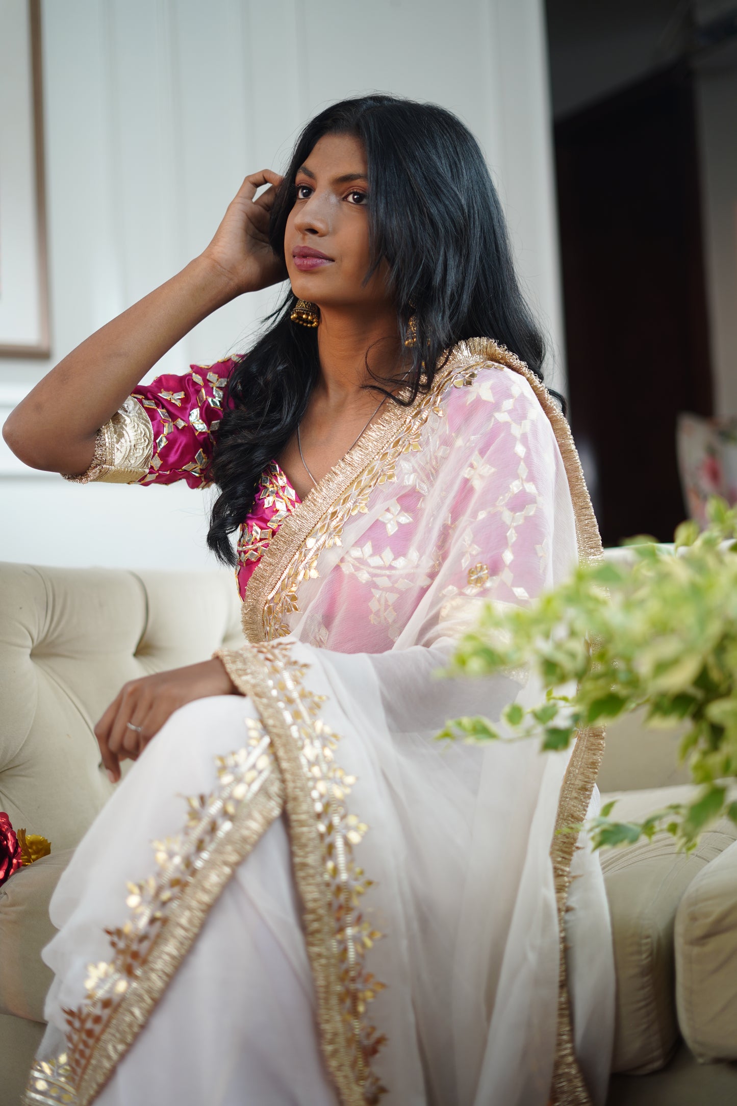 Pure Diamond Chiffon Saree with Gota Patti & Angi Blouse Combo || Gulab