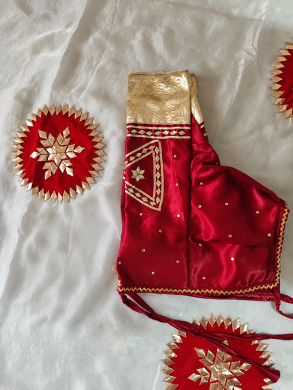 Red and Golden Aangi Blouse with Sequence and Gota Work