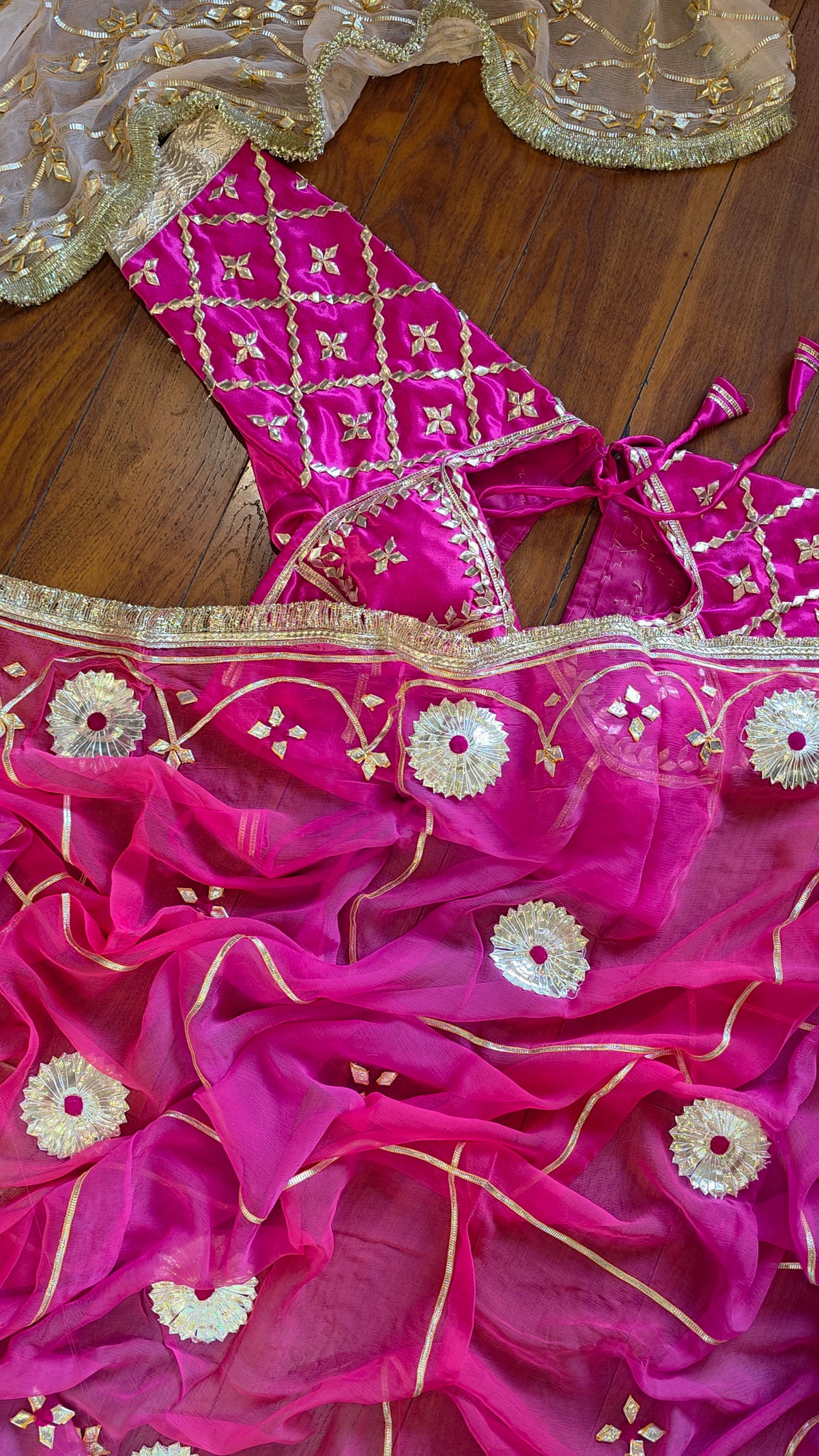 Pure Diamond chiffon saree with Gota Patti Handwork and Aangi  || Maharani