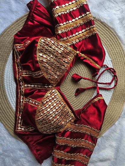 Red Aangi Blouse with Intricate Sequence and Gota Patti Work || Laali