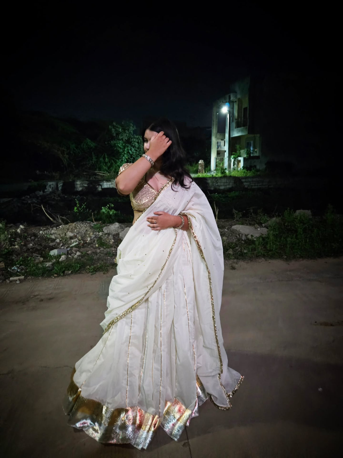 Whits Mull Chanderi 80 Kali Ghaghra Choli Set with Heavy work Aangi