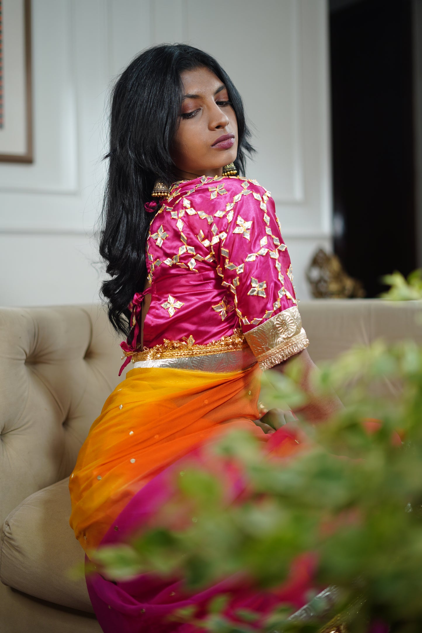 DIamond Chiffon Multi colour Saree with Lampi Border and Kirna Lace + Angi Blouse with Gota work || RangRasia