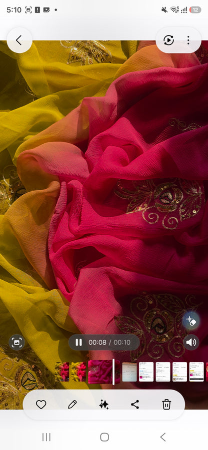 Pure Diamond Chiffon Pink and Green Saree || Anupriya