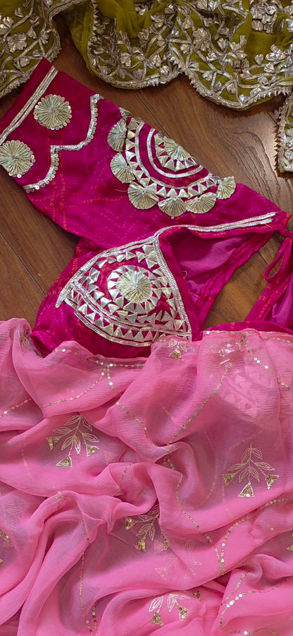 Pure Diamond Chiffon Saree +  Heavy work Aangi - Ghulabi Thand