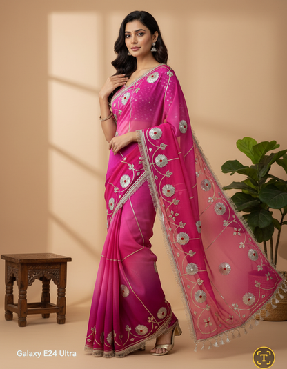 Pure Diamond chiffon saree with Gota Patti Handwork || Maharani