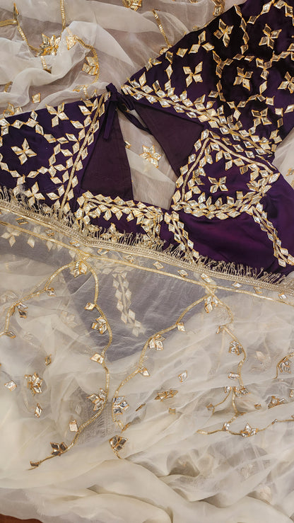 Y U V I N I   || Pure Chiffon Saree with Ready to wear Angi Blouse Gota Patti