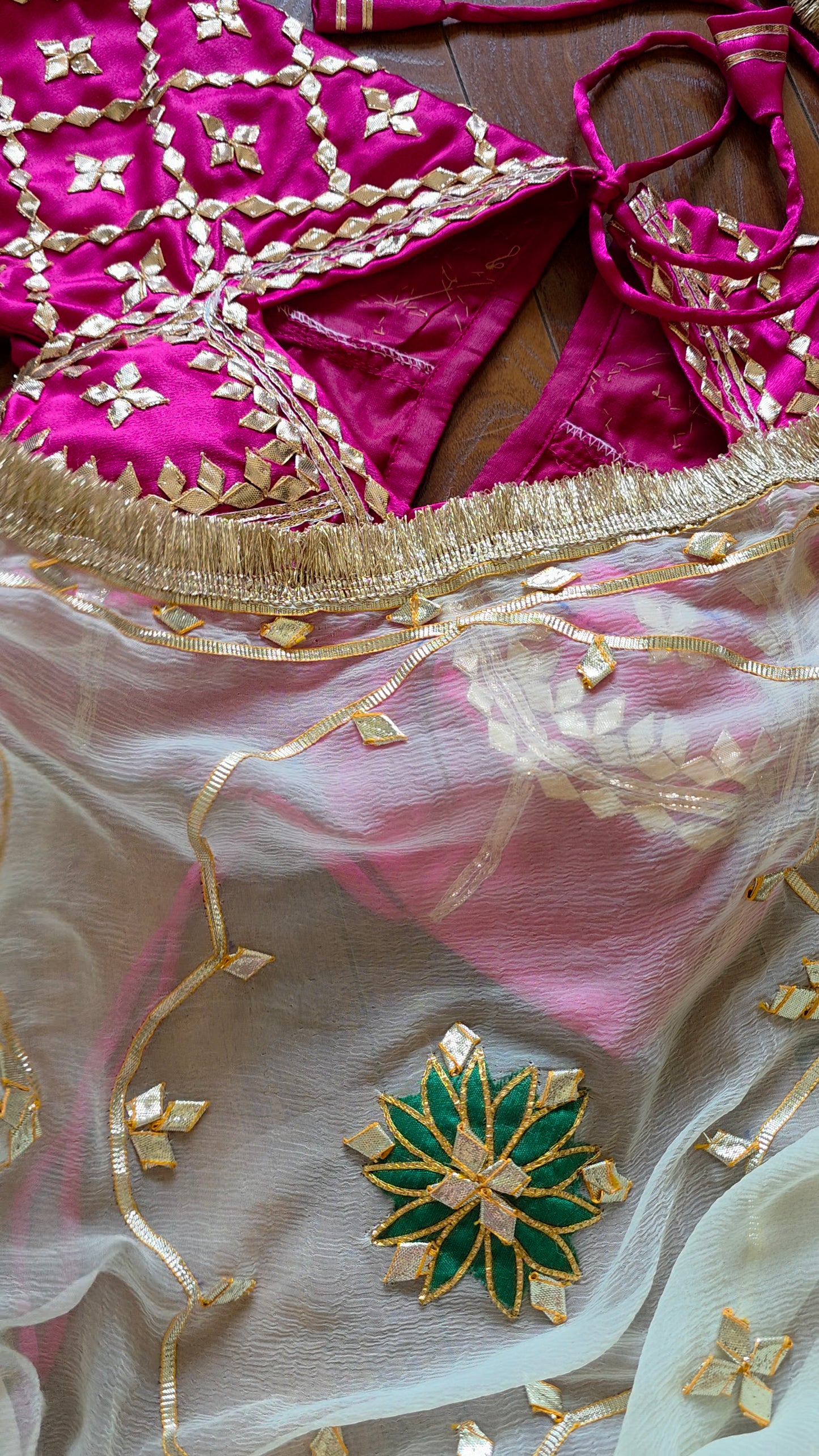 Pure Diamond Chiffon Gota Patti Saree +  Aangi || Banno