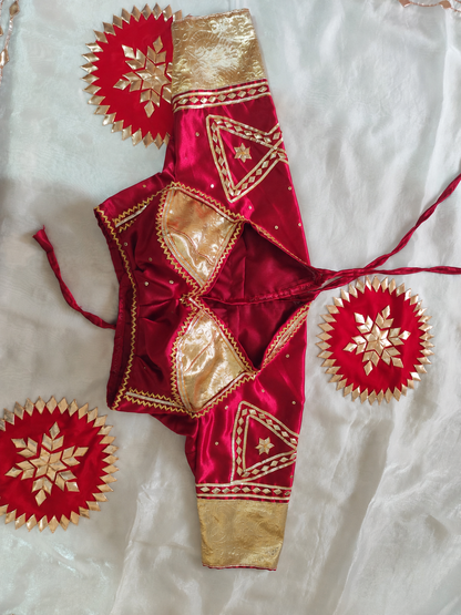 Red and Golden Aangi Blouse with Sequence and Gota Work
