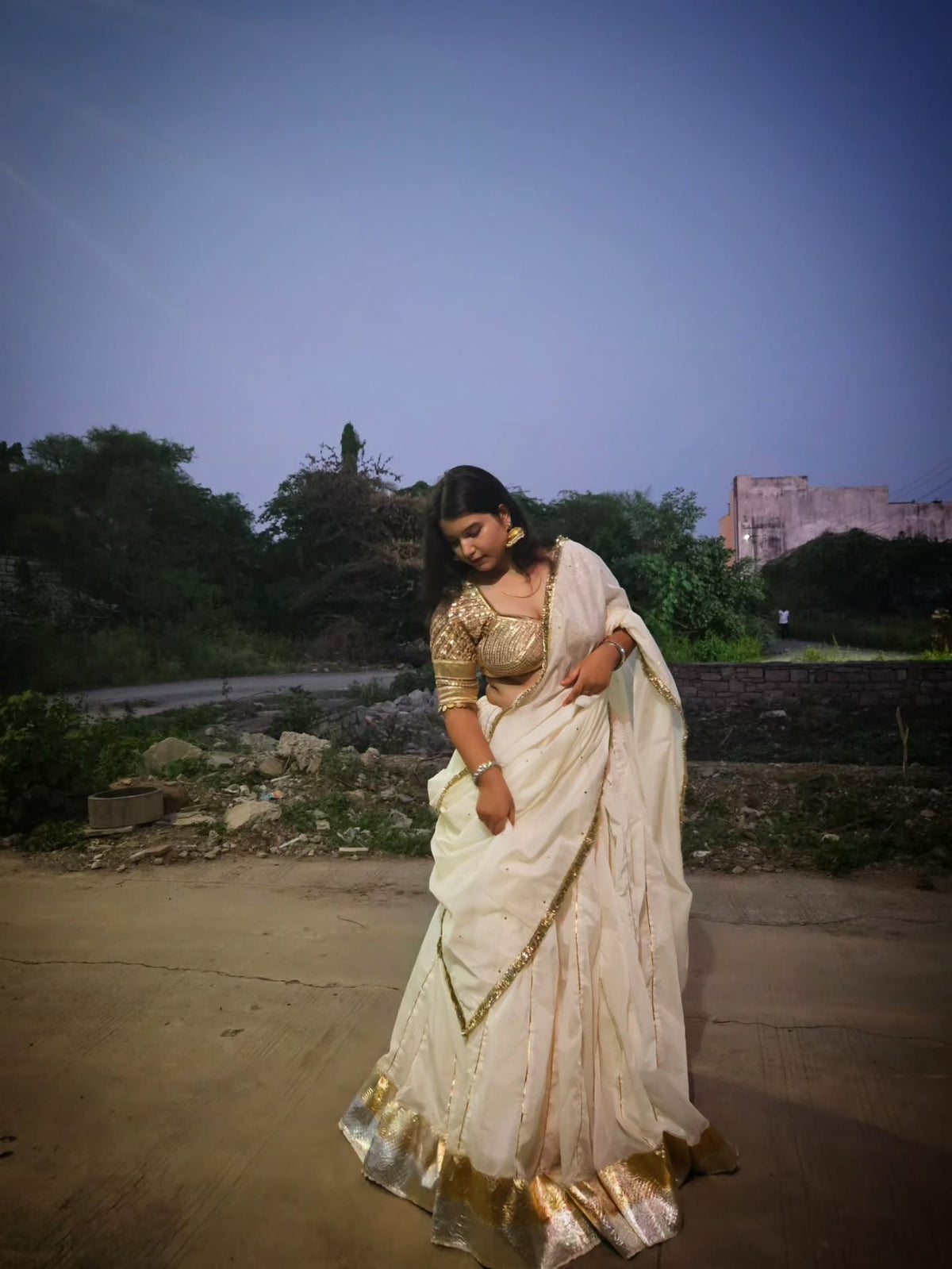 Whits Mull Chanderi 80 Kali Ghaghra Choli Set with Heavy work Aangi