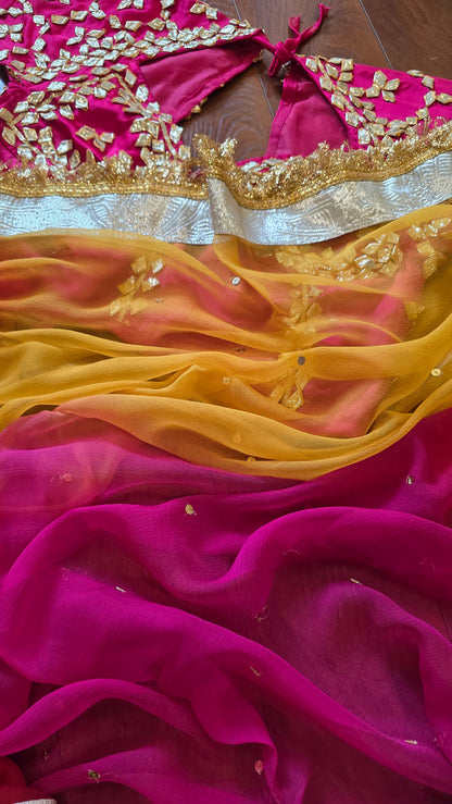 DIamond Chiffon Multi colour Saree with Lampi Border and Kirna Lace + Angi Blouse with Gota work || RangRasia