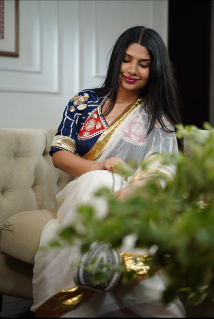 Blue and RedAangi blouse with intricate HandWork || Khushboo