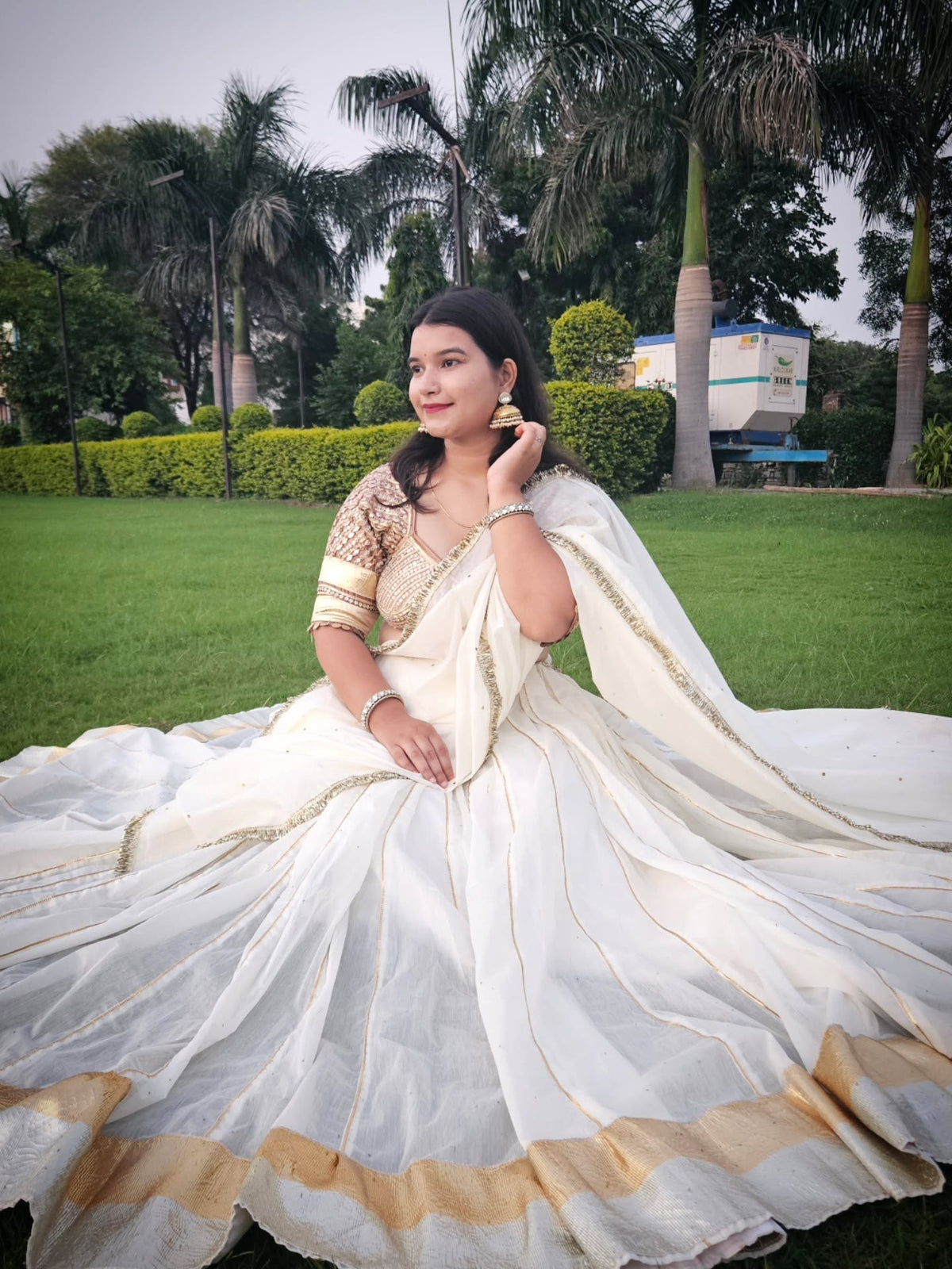 Whits Mull Chanderi 80 Kali Ghaghra Choli Set with Heavy work Aangi