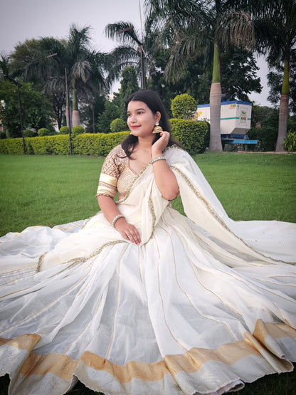 Whits Mull Chanderi 80 Kali Ghaghra Choli Set with Heavy work Aangi