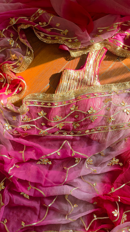 Pure Diamond Chiffon Saree with pink sequence blouse