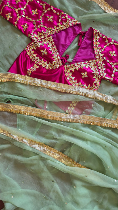 Pure Diamond Chiffon Saree with Gota Patti & Aangi Blouse Combo || Greeshma