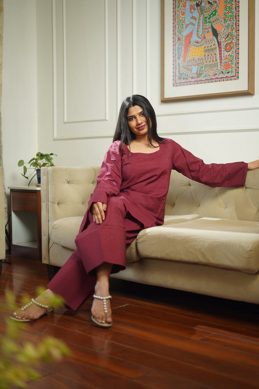 Maroon Oversized Farshi Shalwar - Kathaai