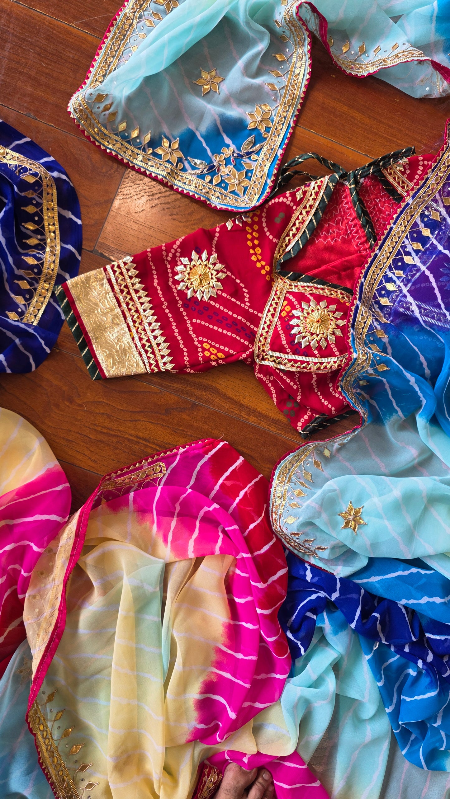 Pachrangi Lahariya Saree with Gota Patti Work || Pachranga