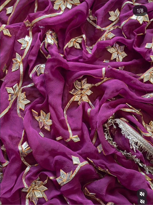Onion Pink Pure Chiffon Saree with Running Maroon Blouse || Radha
