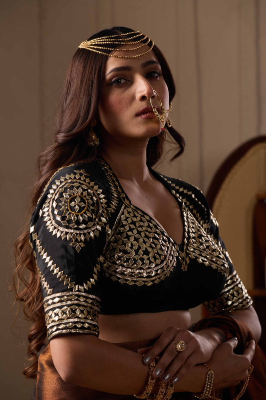 Black Aangi Blouse with Heavy Kacha Gota Patti Work