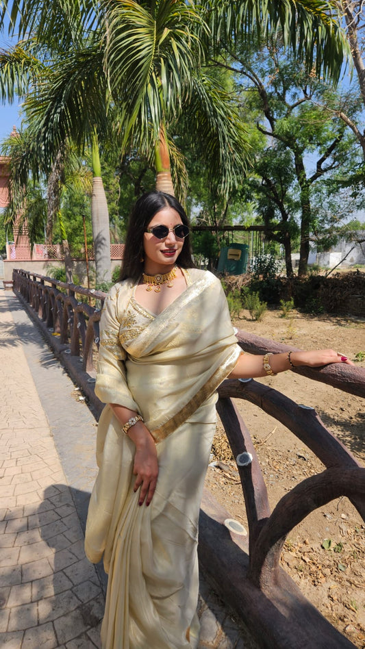 Golden Tissue Saree & Aangi Blouse Combo || Gori