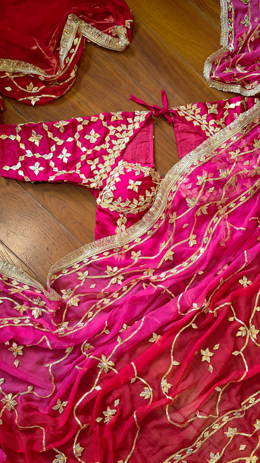 Pure Diamond Chiffon Saree with stitched Pink Aagi