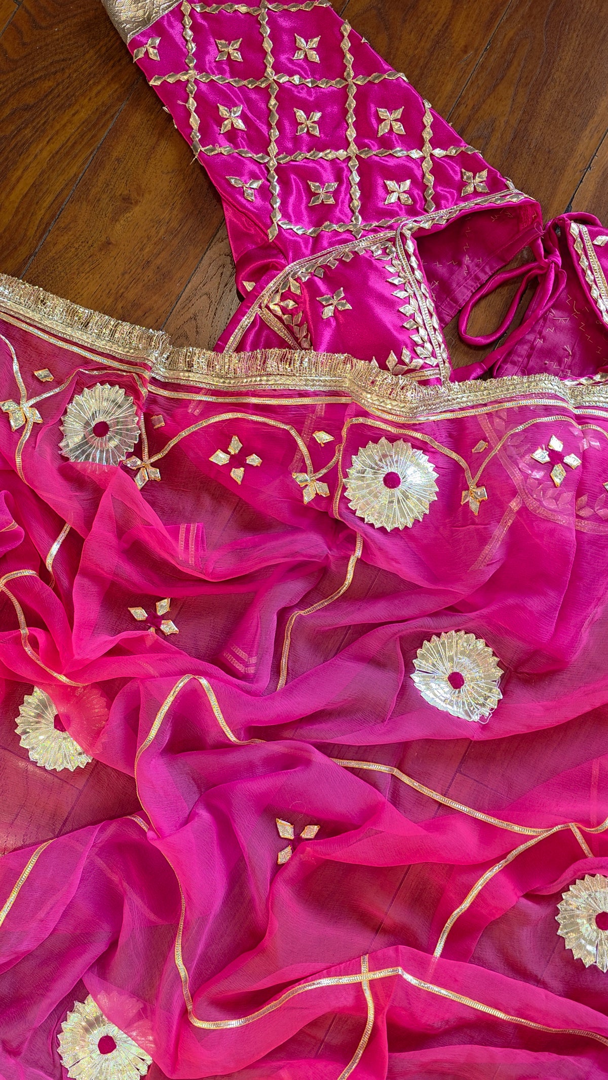 Pure Diamond chiffon saree with Gota Patti Handwork and Aangi  || Maharani