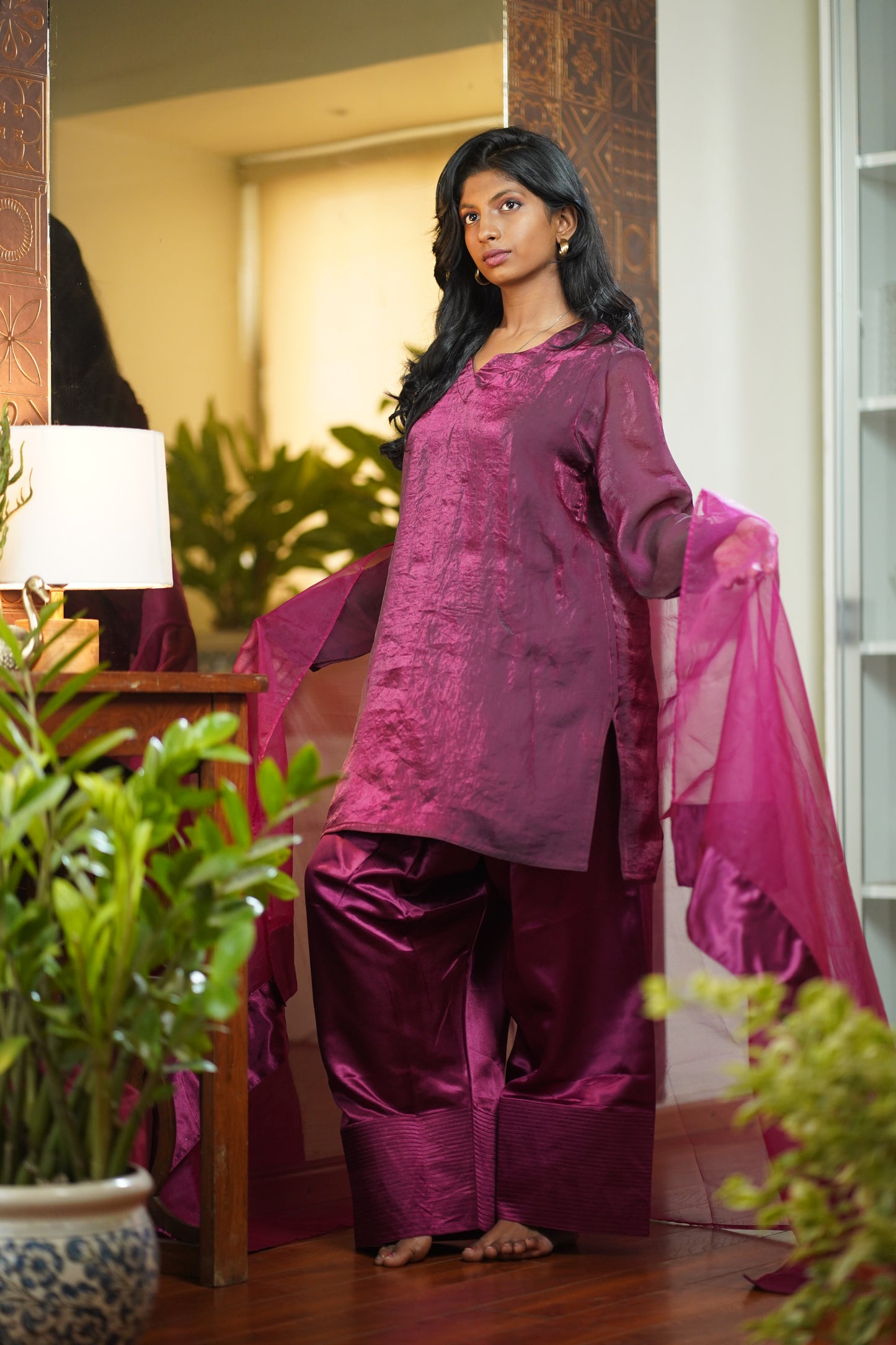 Maroon oversized Farshi Shalwar Set with Dupatta
