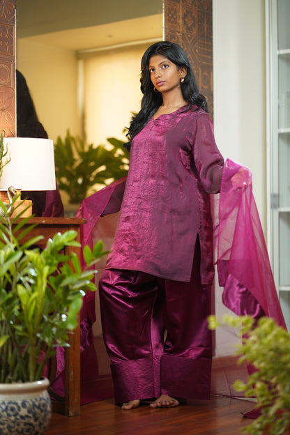 Maroon oversized Farshi Shalwar Set with Dupatta