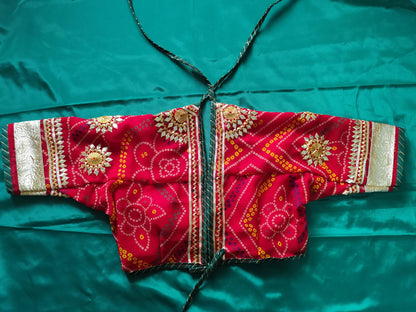 Red Bandhni Aangi Blouse with intricate Lace and Got Work || Kiran